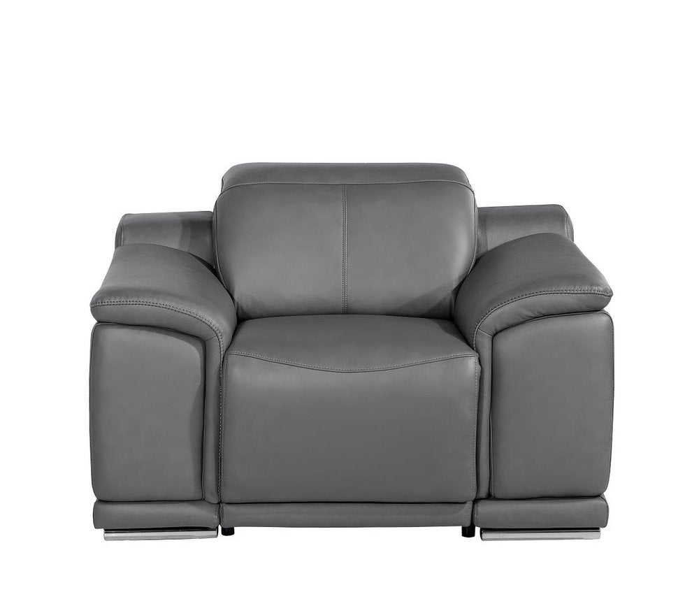 48" Gray Genuine Leather Power Wall Hugger Recliner With USB