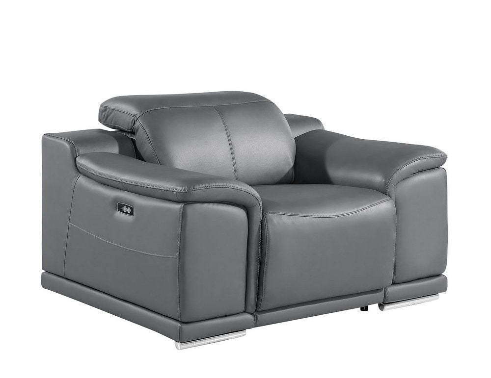 48" Gray Genuine Leather Power Wall Hugger Recliner With USB