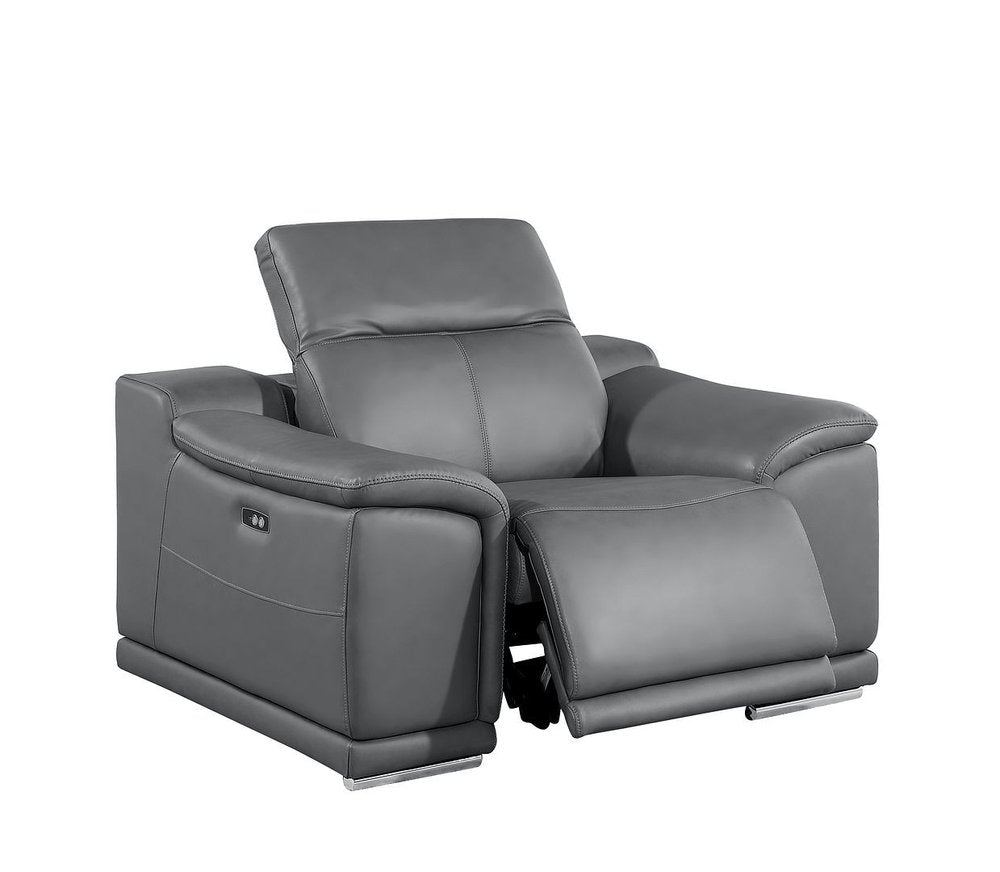 48" Gray Genuine Leather Power Wall Hugger Recliner With USB