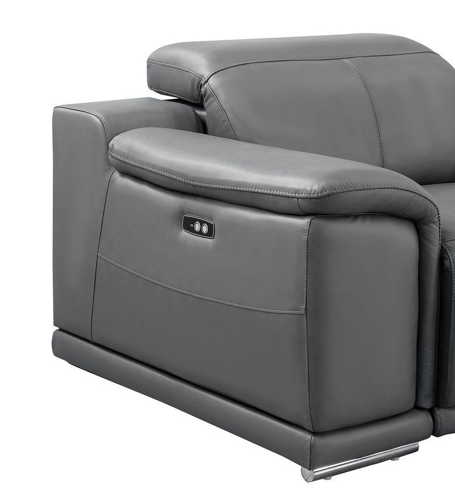 48" Gray Genuine Leather Power Wall Hugger Recliner With USB
