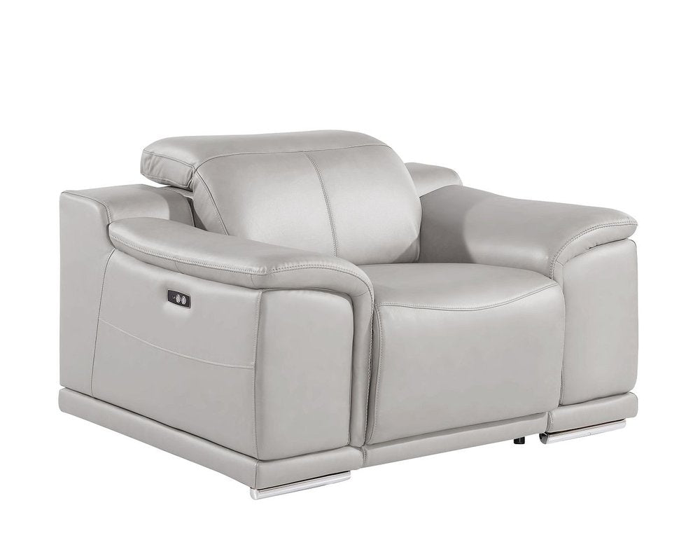 48" Gray Genuine Leather Power Wall Hugger Recliner With USB