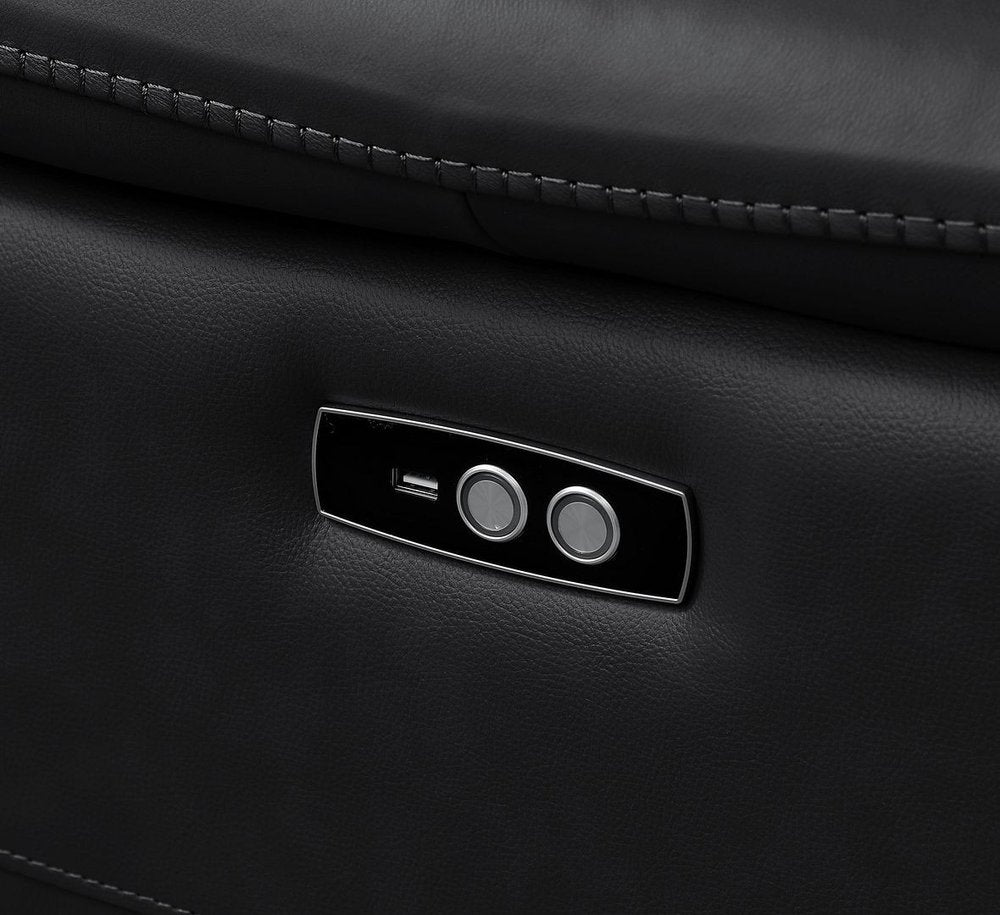 Two Piece Black Genuine Leather Four Person Seating Set