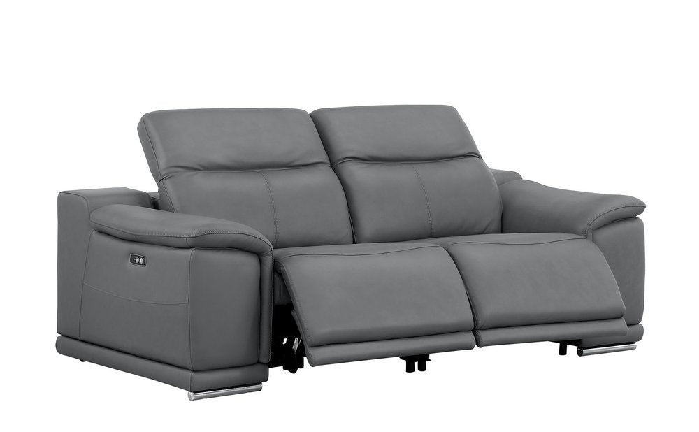 Three Piece Battleship Gray Genuine Leather Six Person Seating Set