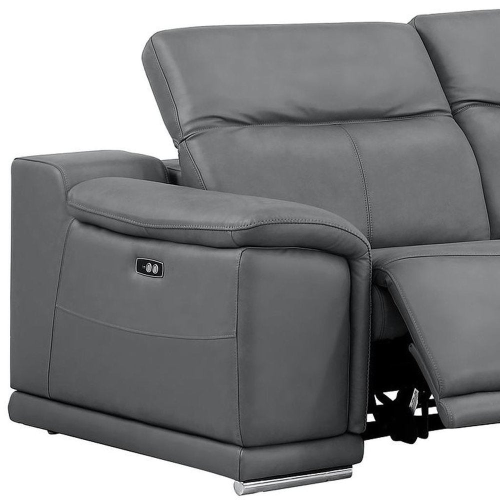 Three Piece Battleship Gray Genuine Leather Six Person Seating Set