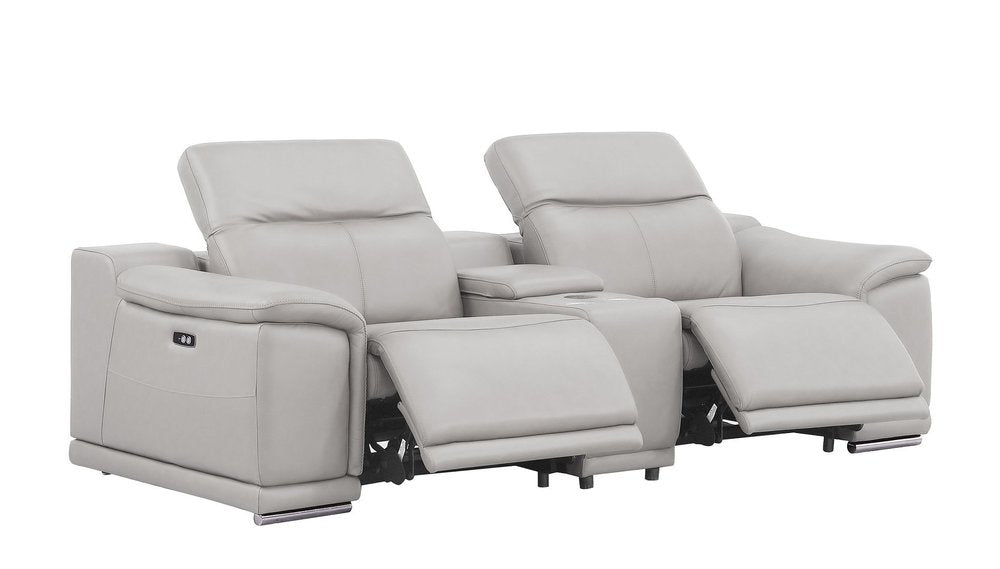 Three Piece Ash Gray Genuine Leather Five Person Seating Set