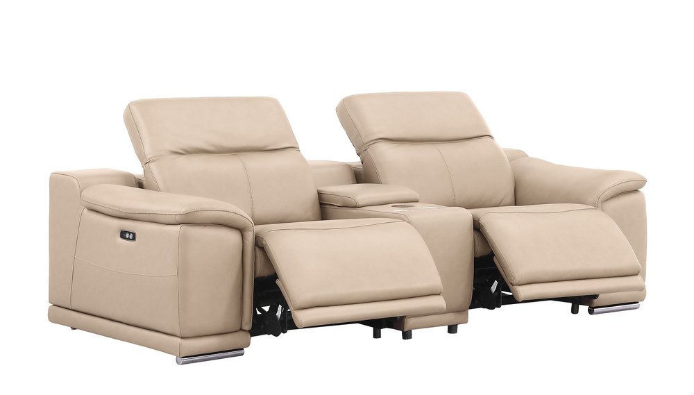 Three Piece Beige Genuine Leather Six Person Seating Set