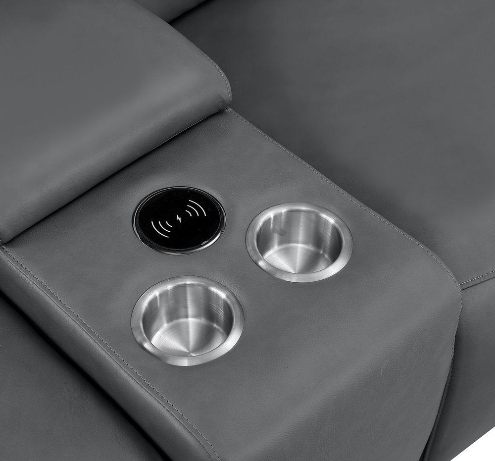 Three Piece Battleship Gray Genuine Leather Six Person Seating Set