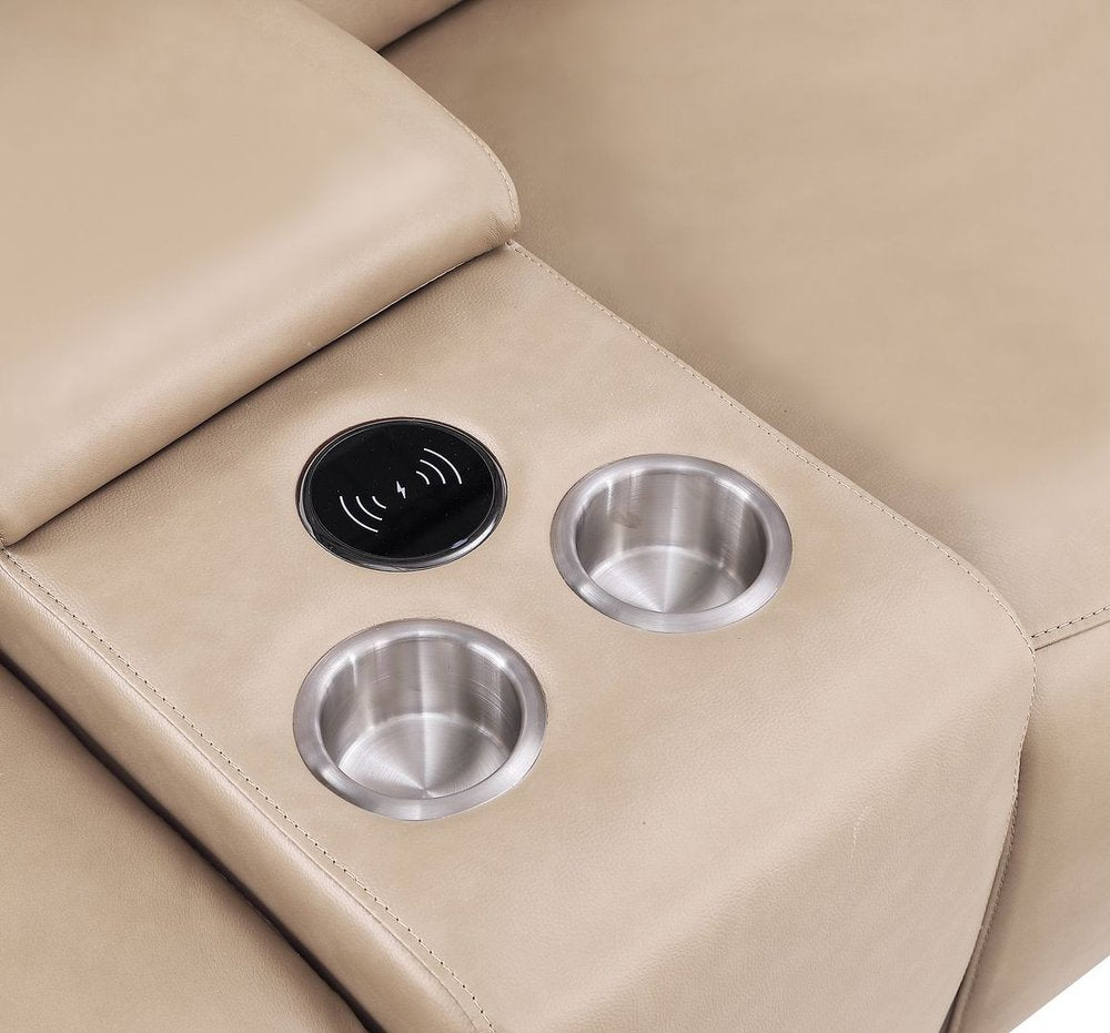 Two Piece Beige Genuine Leather Five Person Seating Set