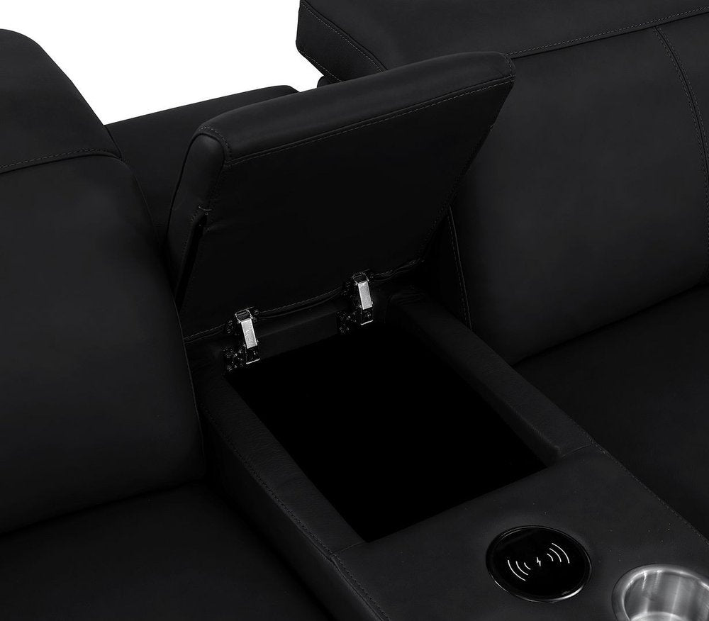 Two Piece Black Genuine Leather Five Person Seating Set