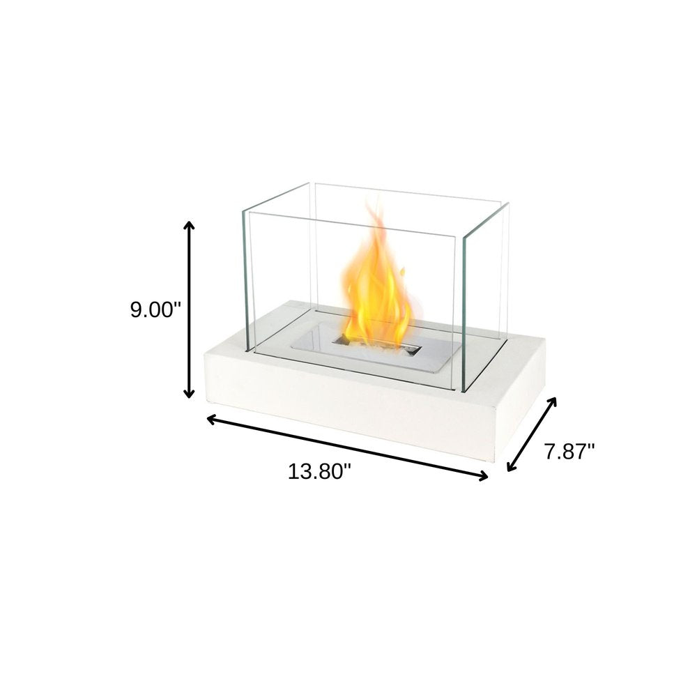 14" White And Clear Metal And Glass BioEthanol Portable Tabletop Firepit