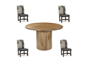 Five Piece Brown Round Solid Wood Dining Set with Four Chairs