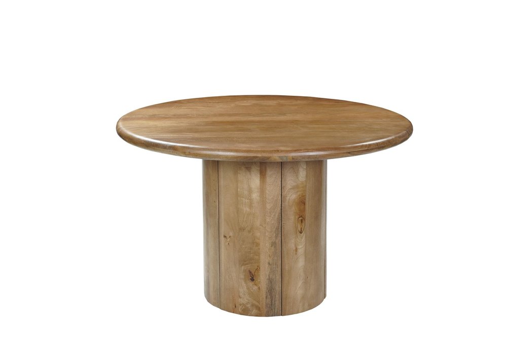 Five Piece Brown Round Solid Wood Dining Set with Four Chairs