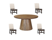 Five Piece Brown Round Solid Wood Dining Set with Four Chairs