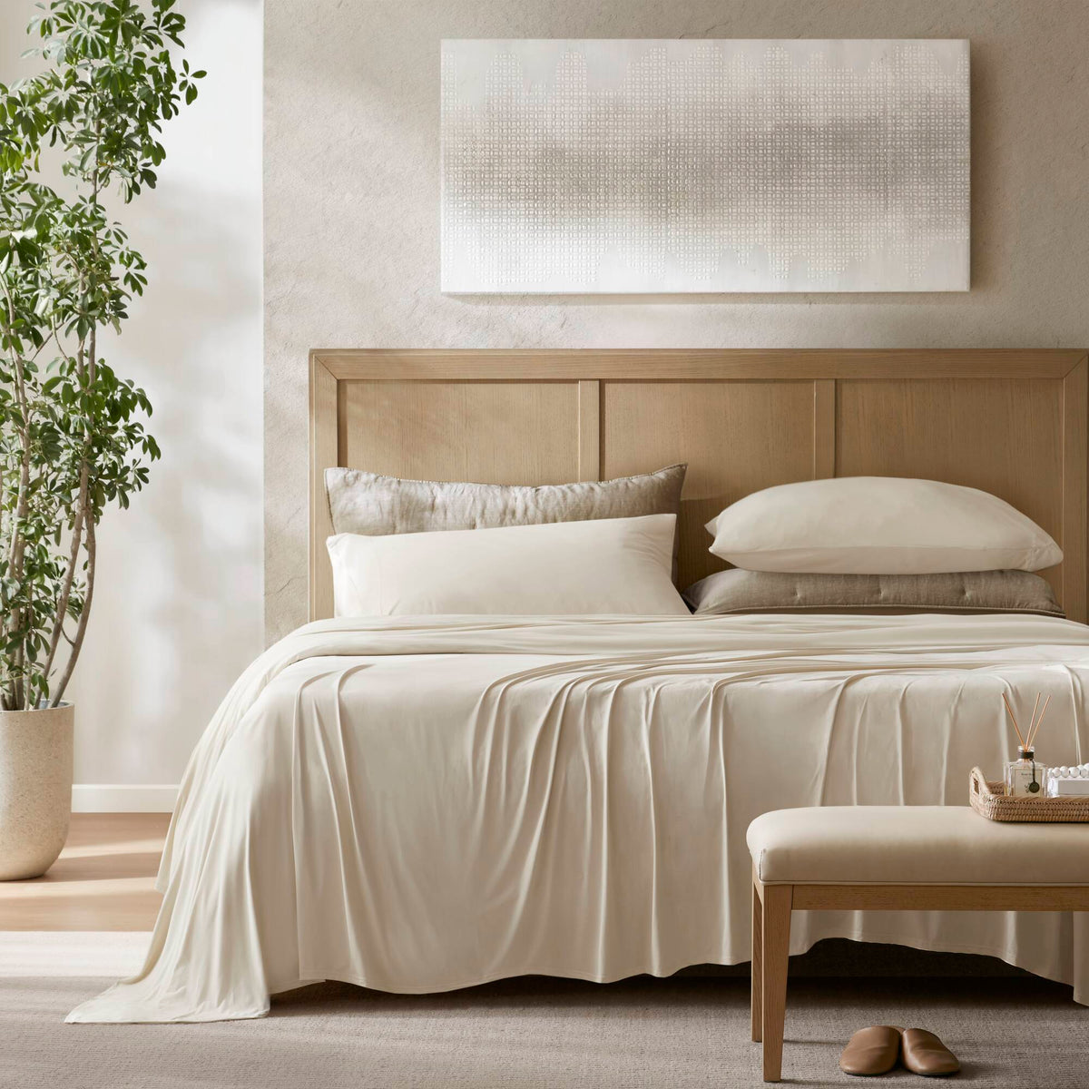 Queen Stretch Jersey Sheet Set - Ivory