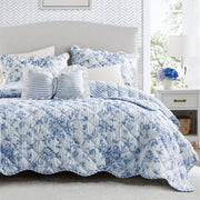 Adele - 4 Piece Full Quilt Set - Blue / White