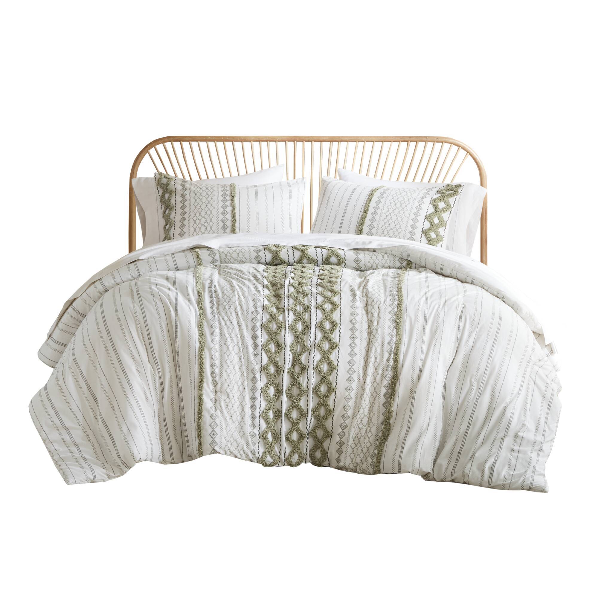 Imani - 3 Piece King/California King Printed Duvet Cover Set - Sage/Ivory