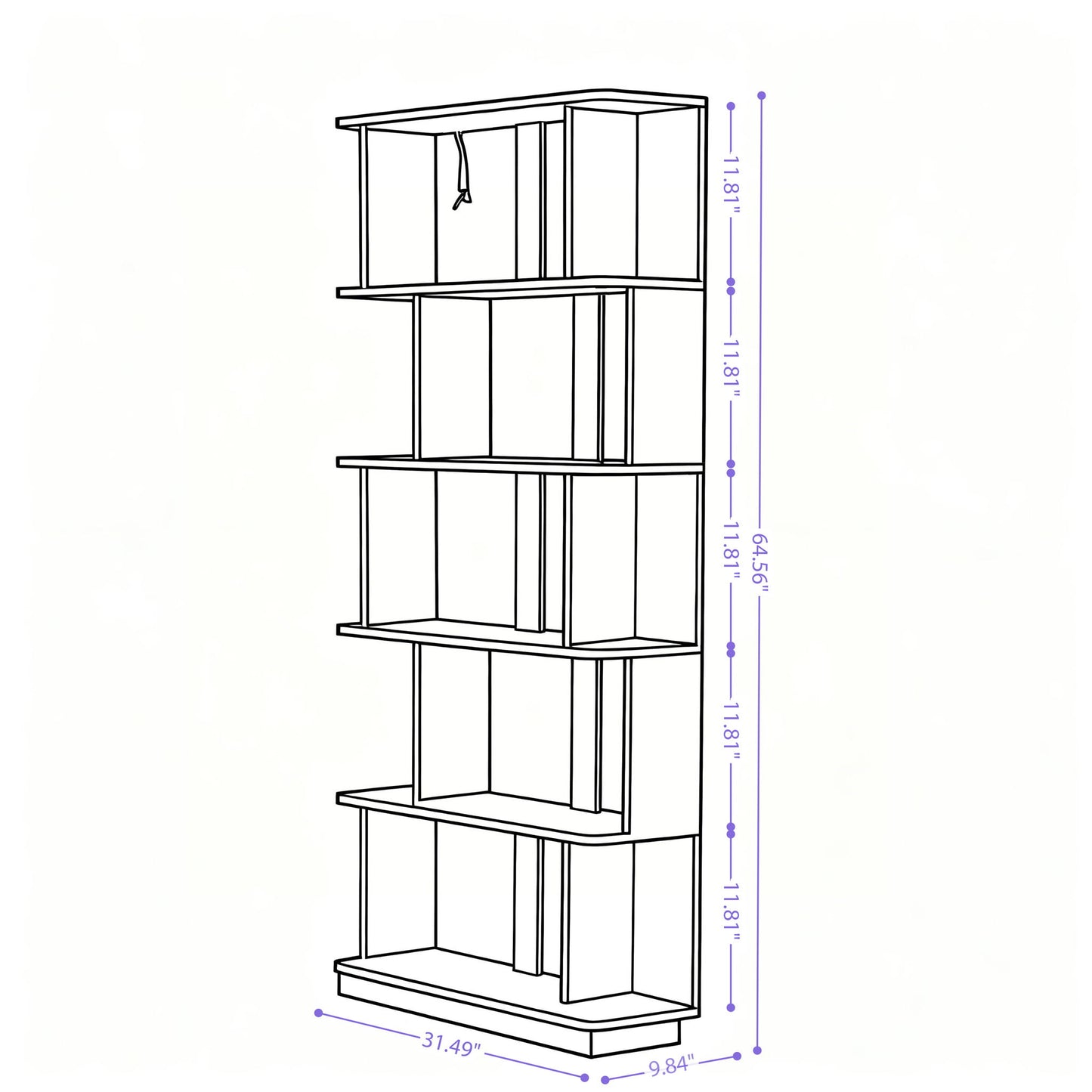 Modern 5 Tier Open Storage Bookcase