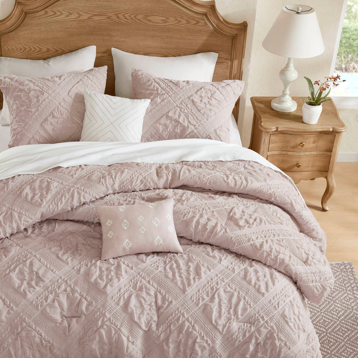 Mona - Full/Queen 5 Piece Sculpted Comforter Set - Pink