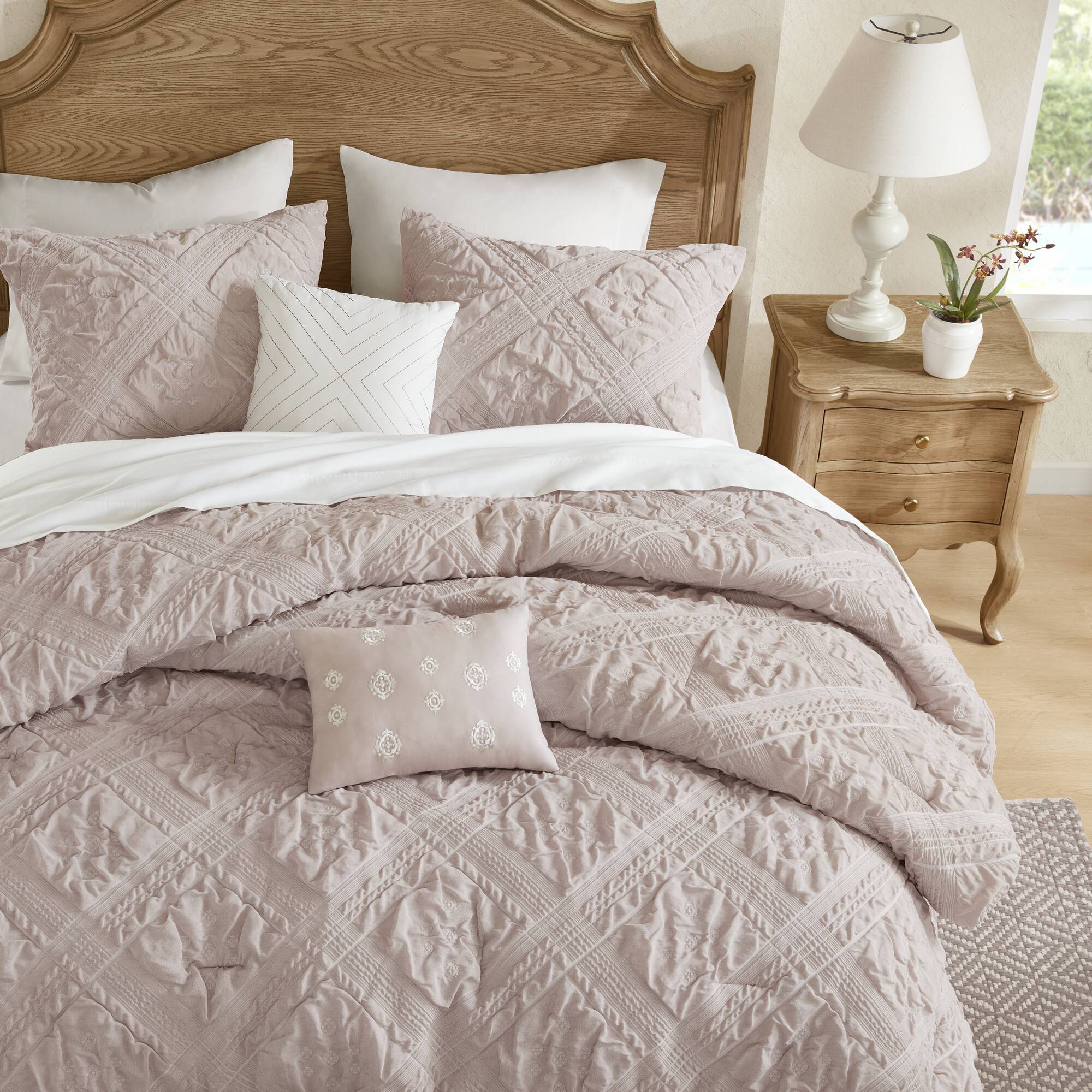 Mona - King 5 Piece Sculpted Comforter Set - Pink