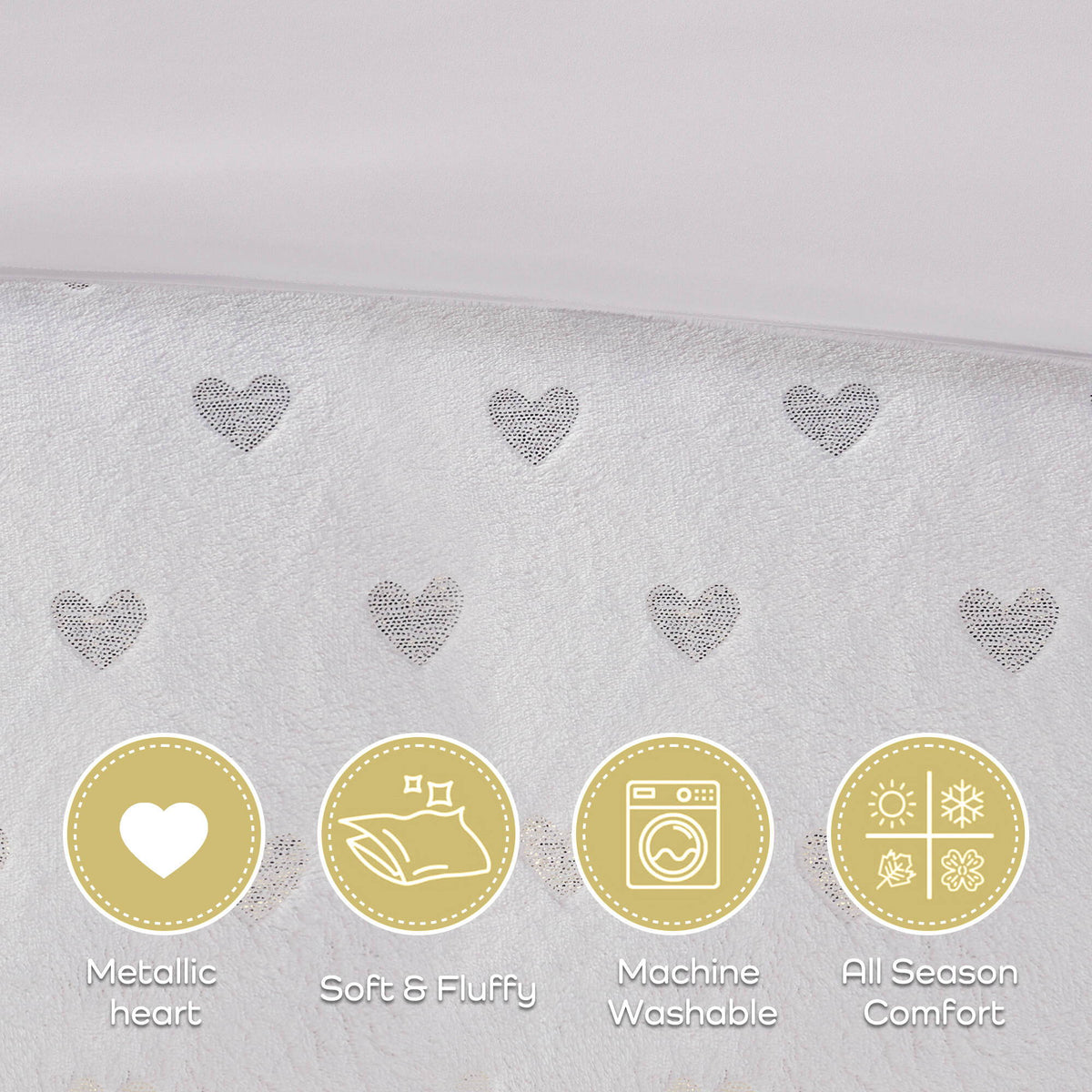 Rosalie - 3 Piece Twin/Twin Long Metallic Printed Plush Comforter Set With Throw Pillow - White/Gold
