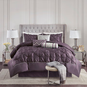 Laurel - Pieced Pleated 7 Piece Tufted Comforter Set - Plum