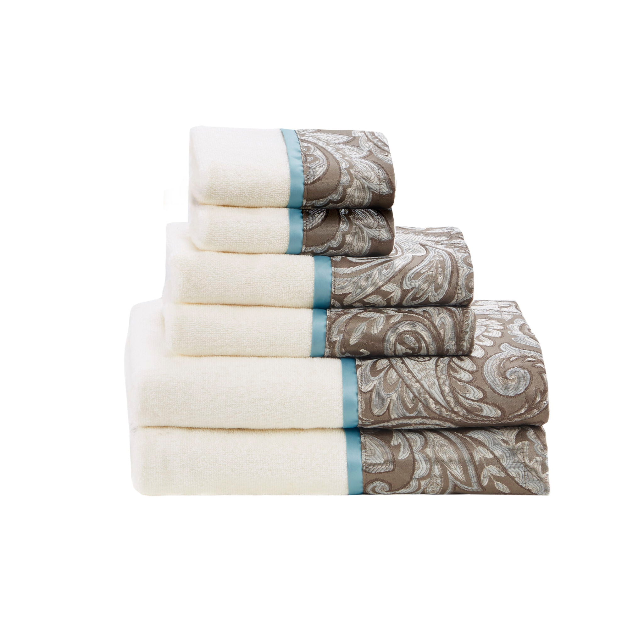 Aubrey - 6 Piece Jacquard Towel Set - Blue / Brown