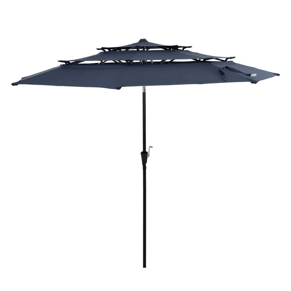 10' Dark Blue Polyester Octagonal Tilt Lighted Market Patio Umbrella