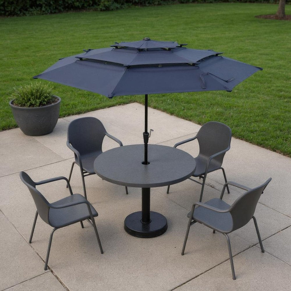 10' Dark Blue Polyester Octagonal Tilt Lighted Market Patio Umbrella
