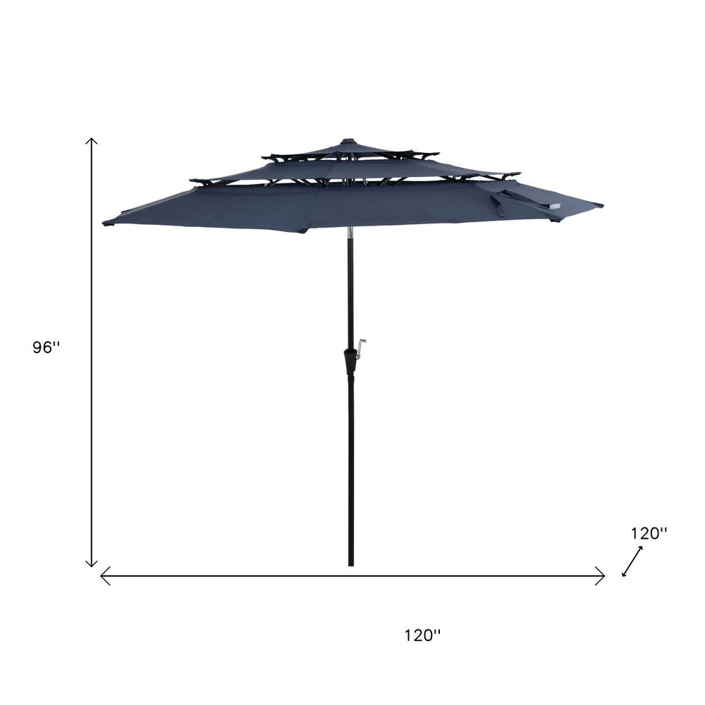 10' Dark Blue Polyester Octagonal Tilt Lighted Market Patio Umbrella