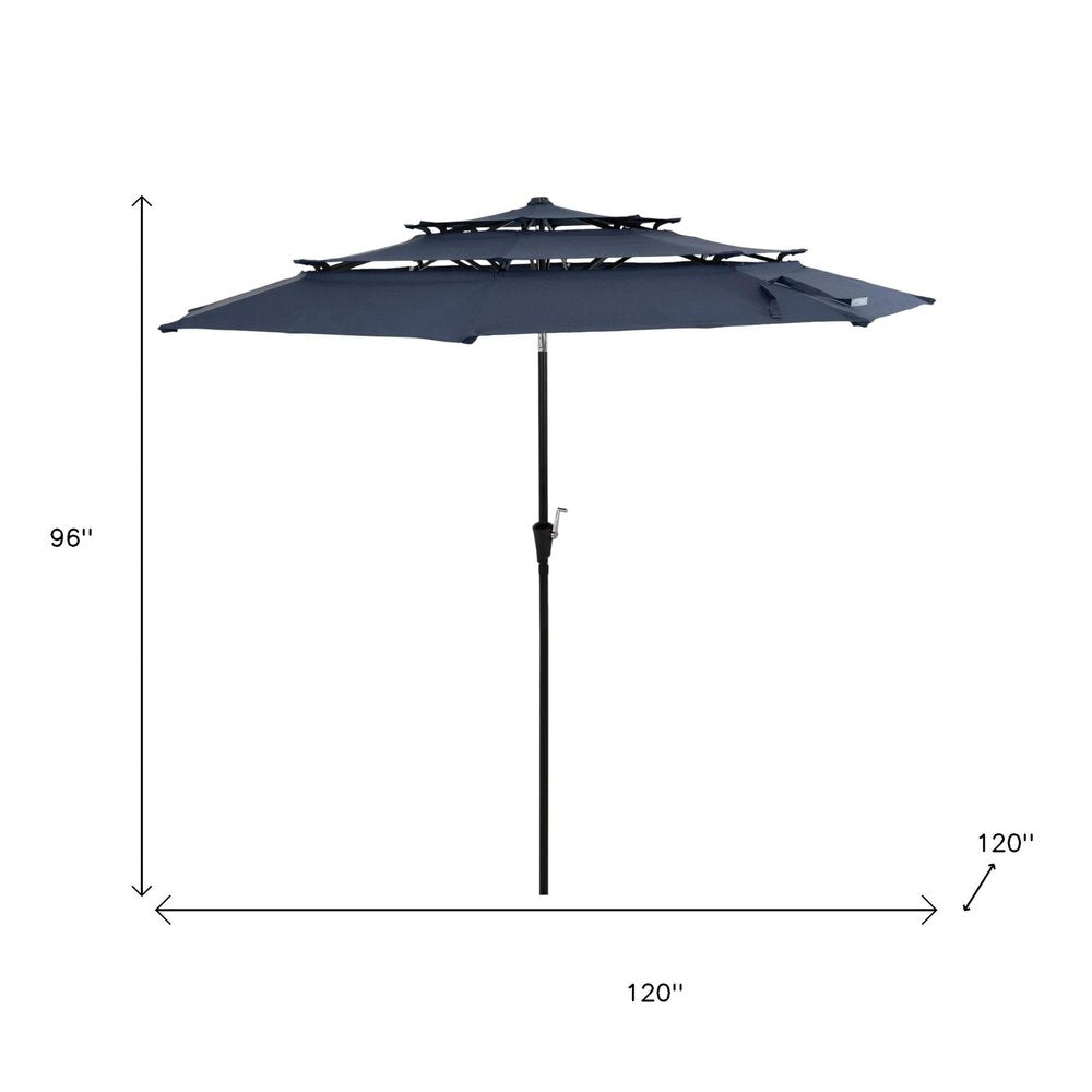 10' Dark Blue Polyester Octagonal Tilt Lighted Market Patio Umbrella