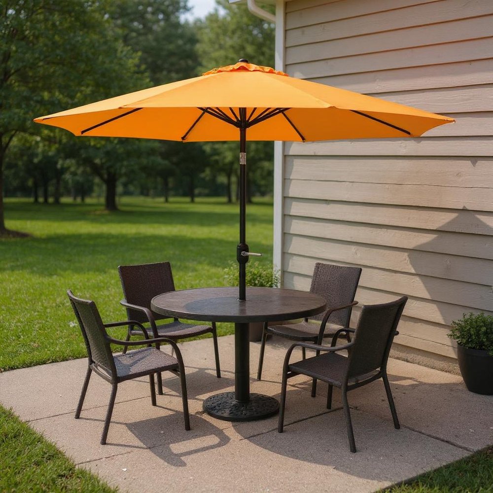 9' Gold Polyester Octagonal Tilt Market Patio Umbrella