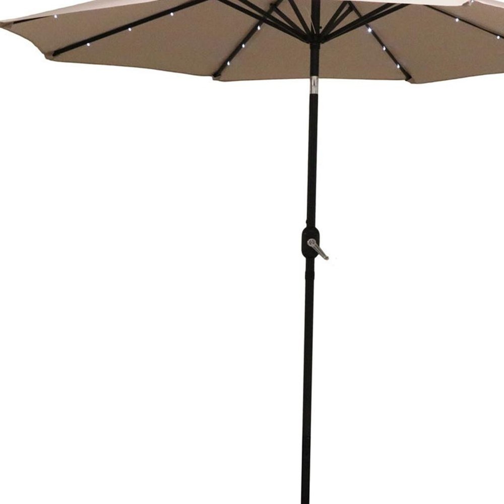 9' Beige Polyester Octagonal Tilt Lighted Market Patio Umbrella