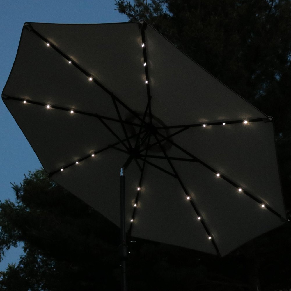 9' Beige Polyester Octagonal Tilt Lighted Market Patio Umbrella