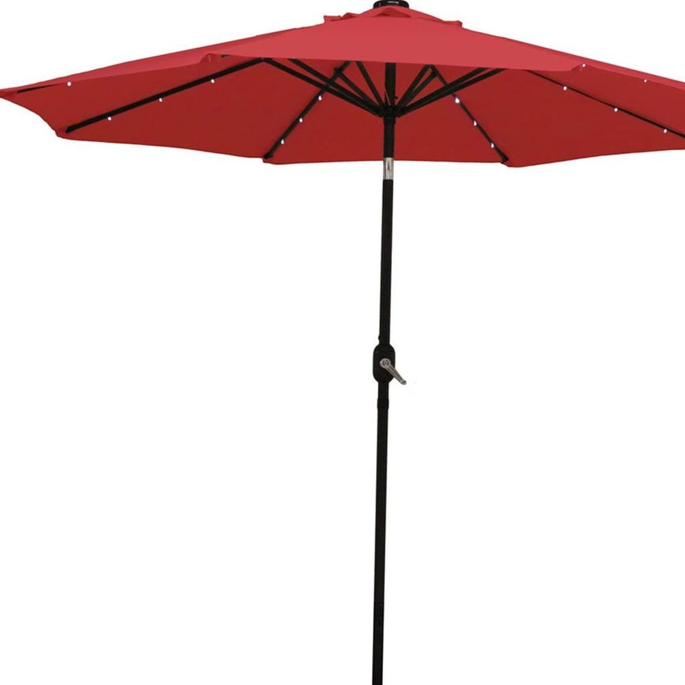 9' Red Polyester Octagonal Tilt Lighted Market Patio Umbrella