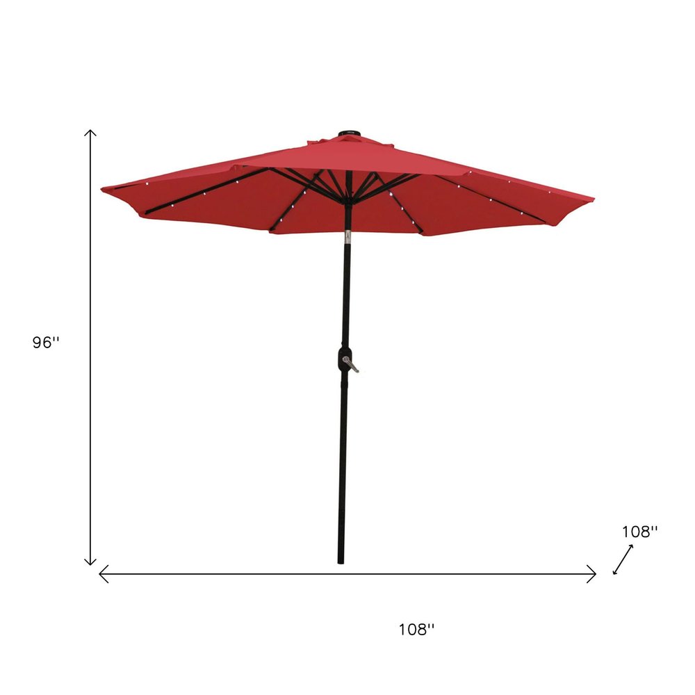 9' Red Polyester Octagonal Tilt Lighted Market Patio Umbrella