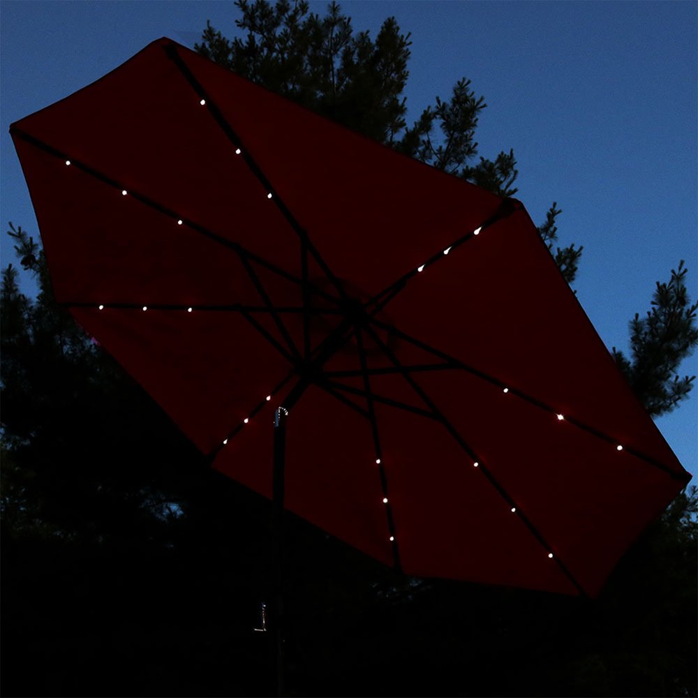 96" Orange Polyester Octagonal Tilt Lighted Market Patio Umbrella