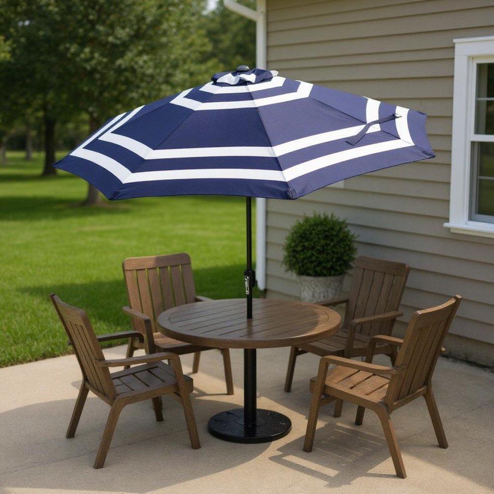 9' Dark Blue Polyester Octagonal Tilt Market Patio Umbrella