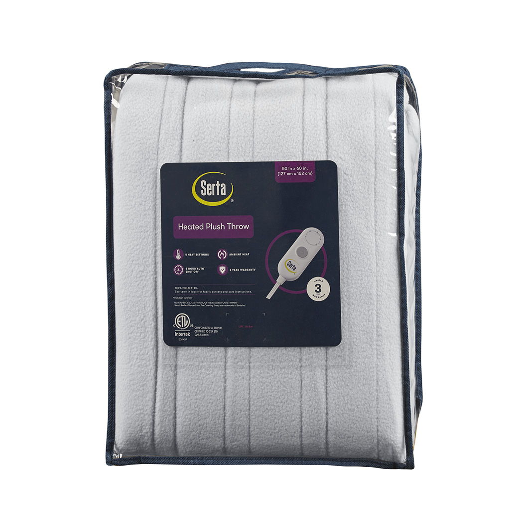 Fleece to Sherpa - Heated Throw Extra Comfort - Light Gray
