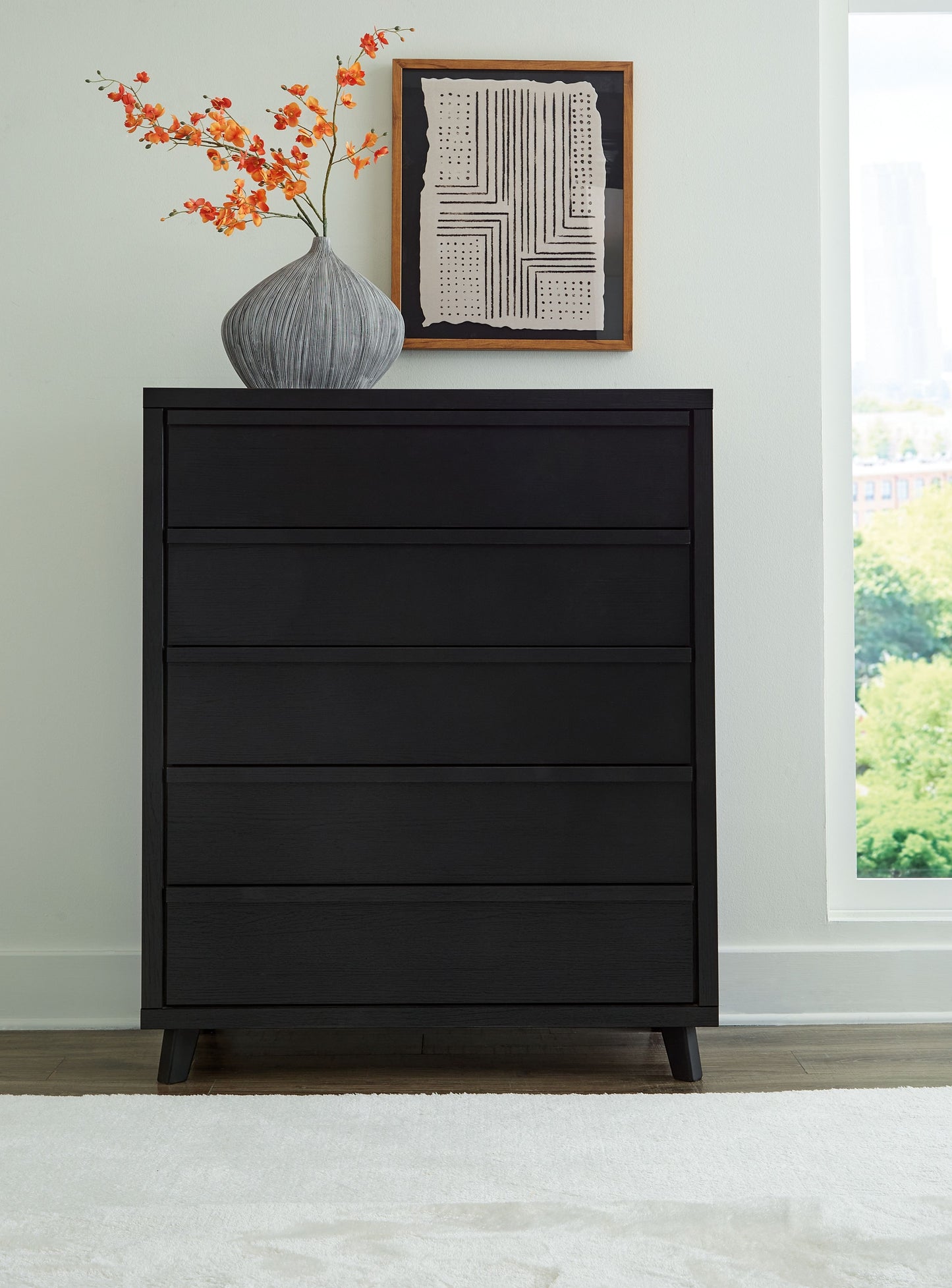Danziar - Five Drawer Wide Chest - Black