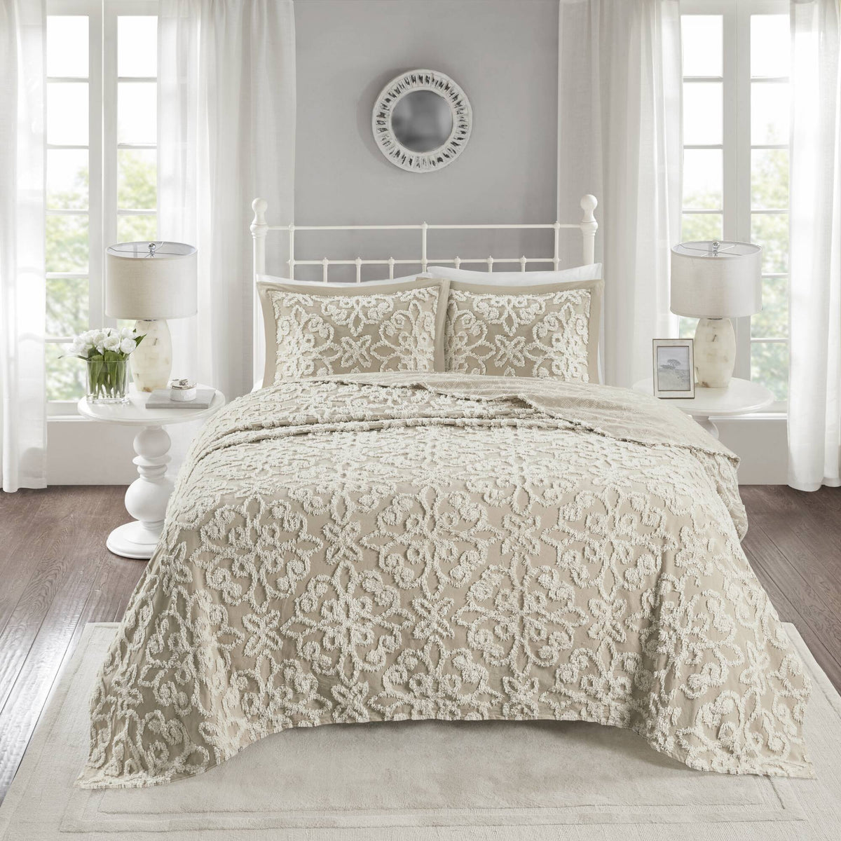 Sabrina - 3 Piece Tufted Bedspread Set - Taupe
