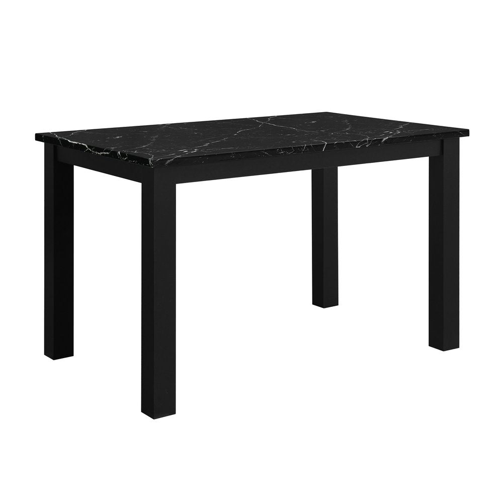 Five Piece Black Faux Marble Dining Set with Four Chairs