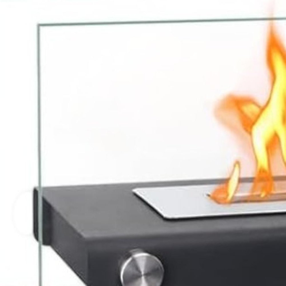 8000 BTU 14" Black And Silver Glass And Stainless Steel Bio-ethanol fuel Portable Rectangular Fire Pit