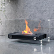 8000 BTU 14" Black And Silver Glass And Stainless Steel Bio-ethanol fuel Portable Rectangular Fire Pit