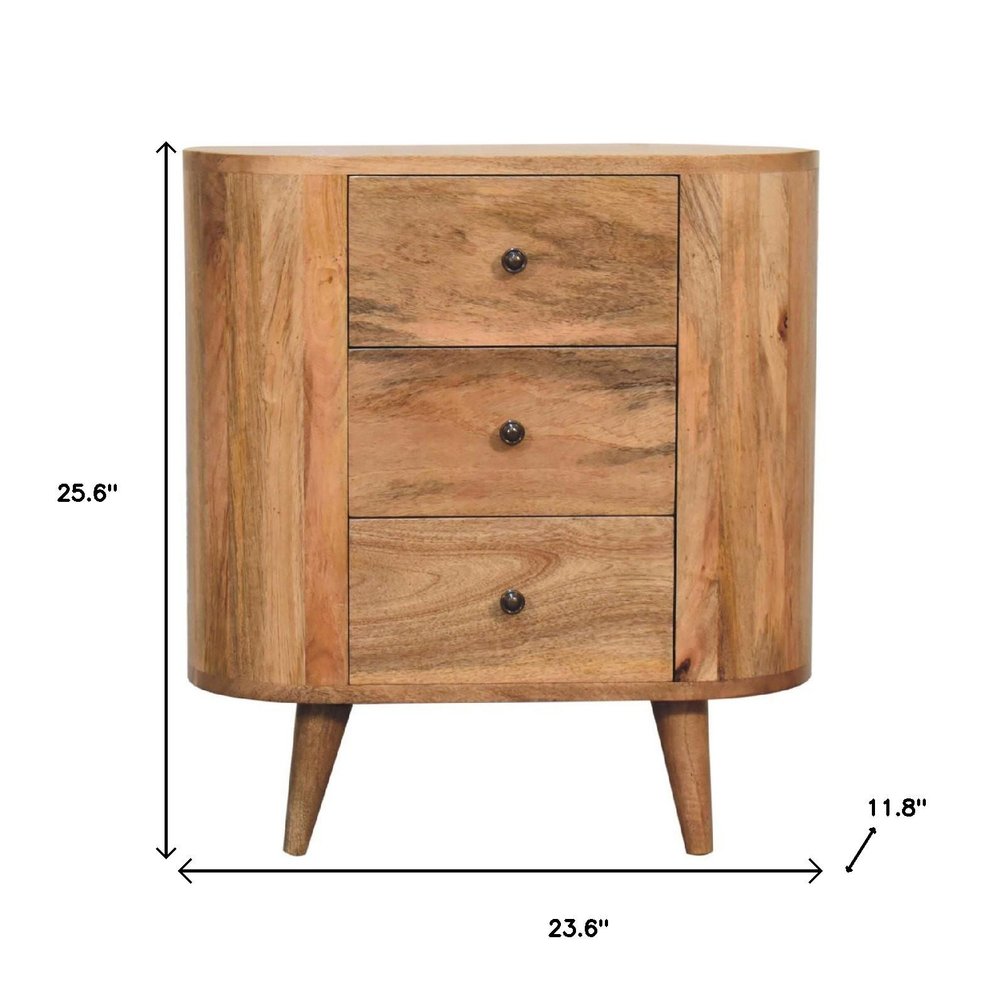 26" Oak Solid Wood Oval Accent Cabinet With Three Drawers