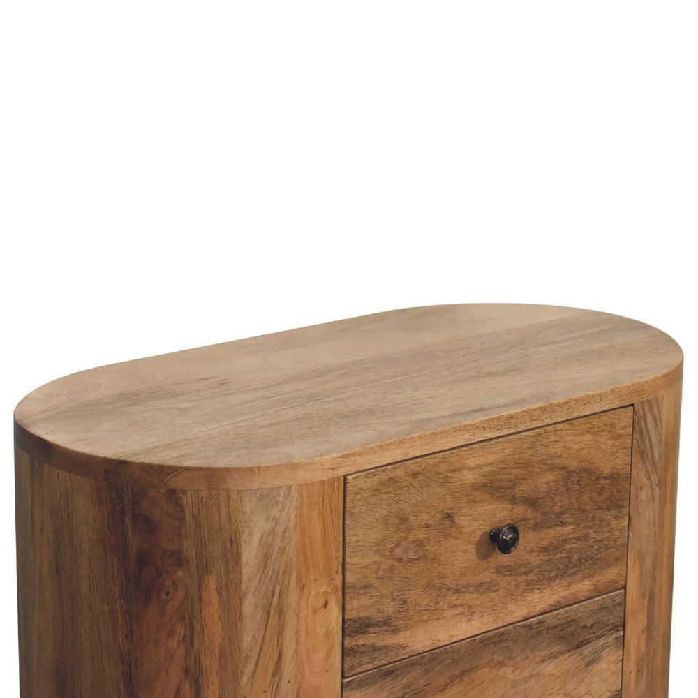 26" Oak Solid Wood Oval Accent Cabinet With Three Drawers