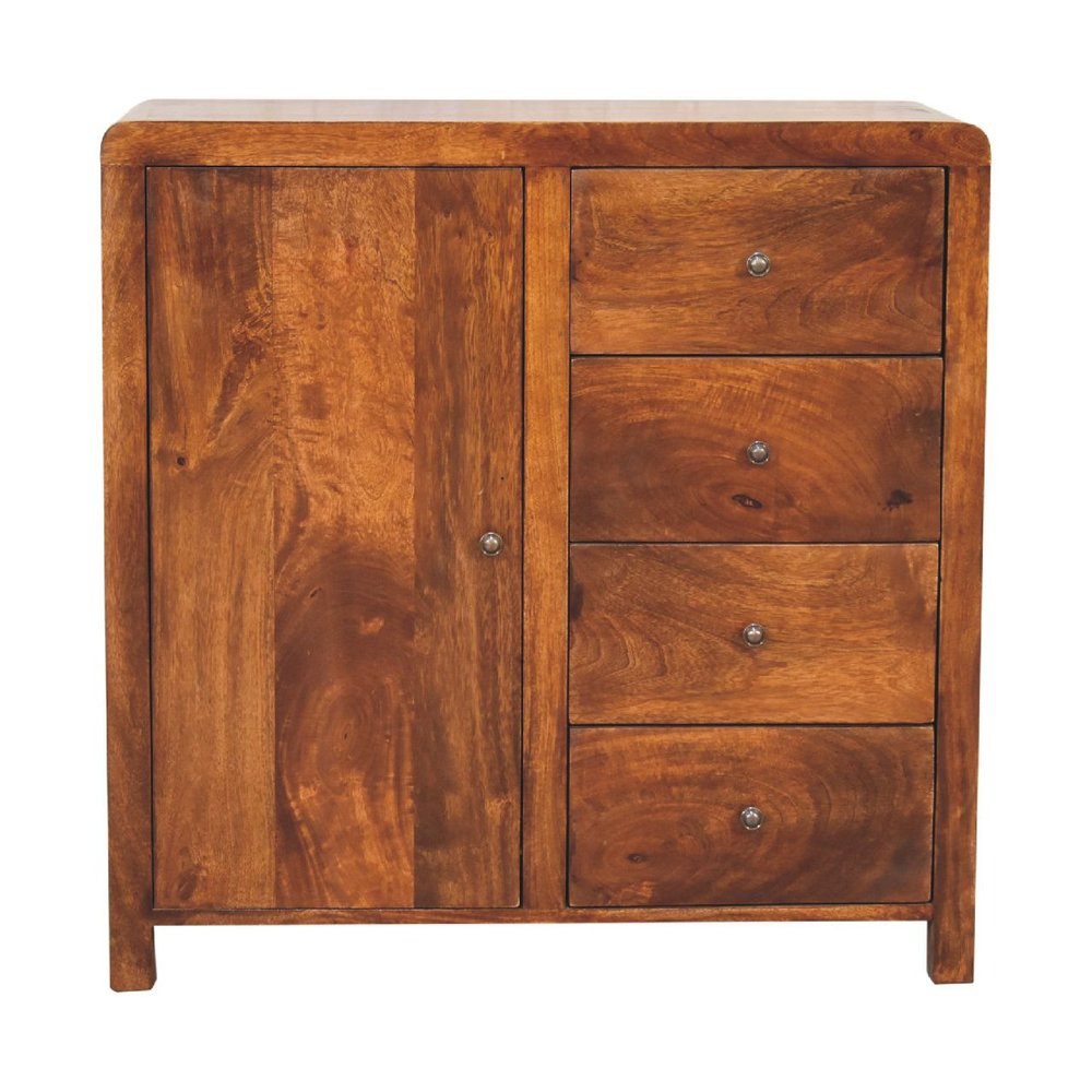 32" Brown Distressed Solid Wood Accent Cabinet With Single Door And Four Drawers