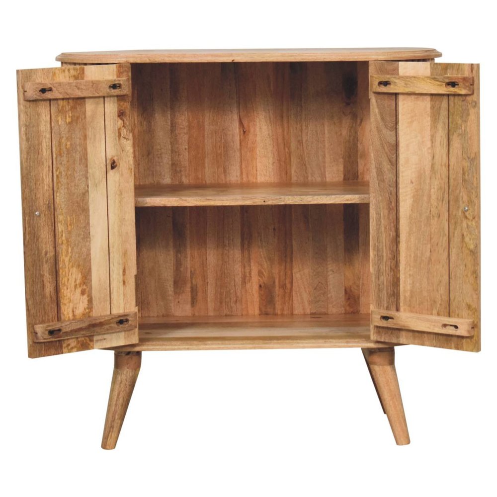 32" Brown Solid Wood Oval Ribbed Texture Cabinet With Two Doors