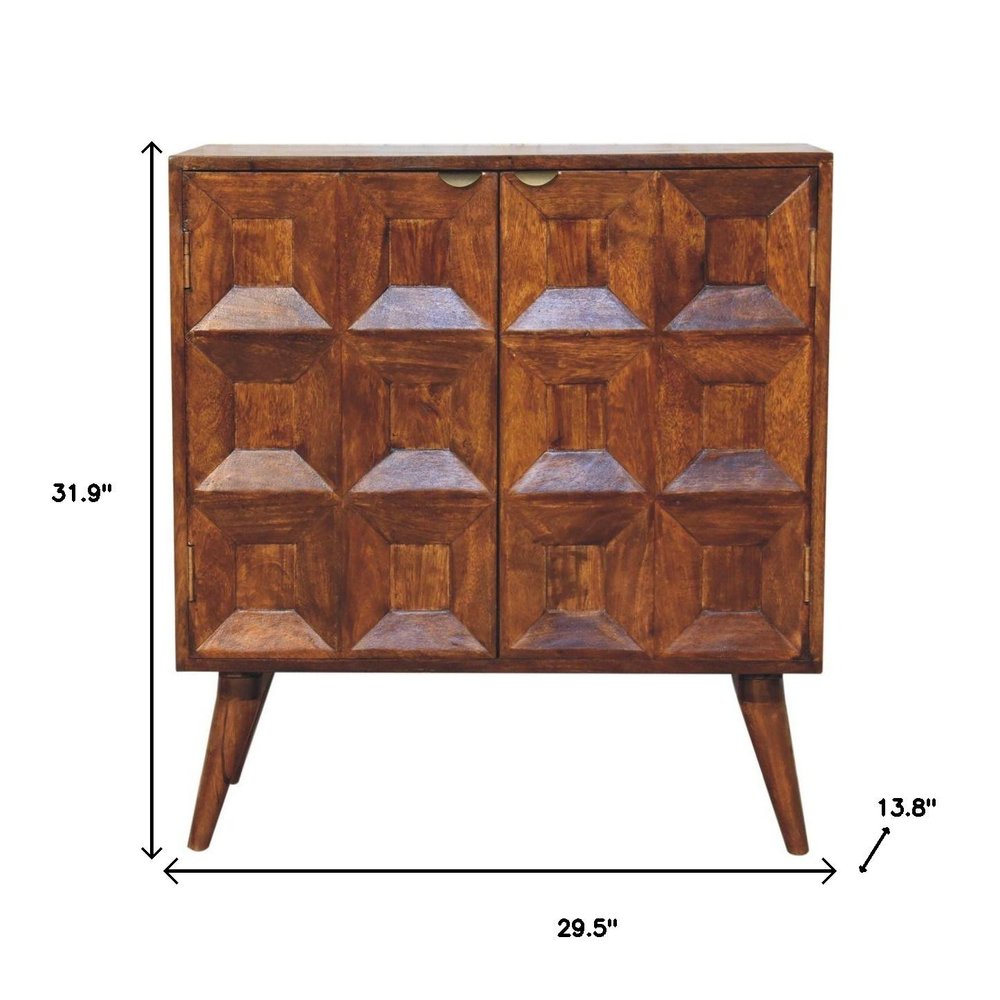 32" Chestnut Solid Wood Textured Door Accent Cabinet With Two Doors