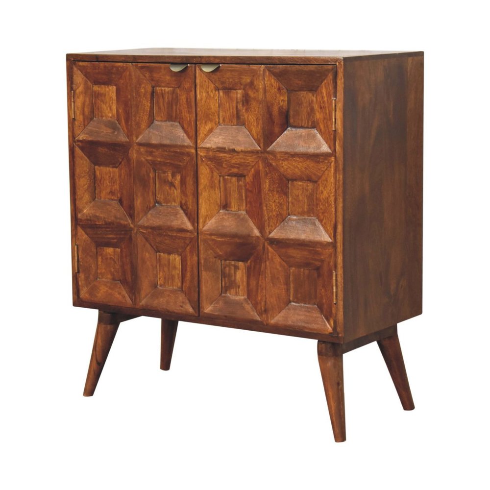32" Chestnut Solid Wood Textured Door Accent Cabinet With Two Doors