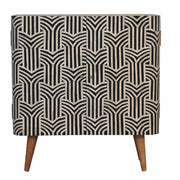 32" Dark Brown Black and White Solid Wood And Inlaid Bone Textured Accent Cabinet With Two Doors
